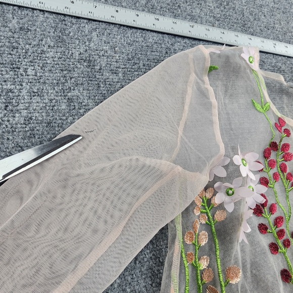 Zara Floral Applique Mesh Top S Sheer 3D Flowers Embroidered Boho Festival Fairy - Picture 14 of 15